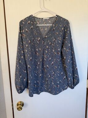 Staccato Blue Printed V-Neck Long-Sleeve Blouse